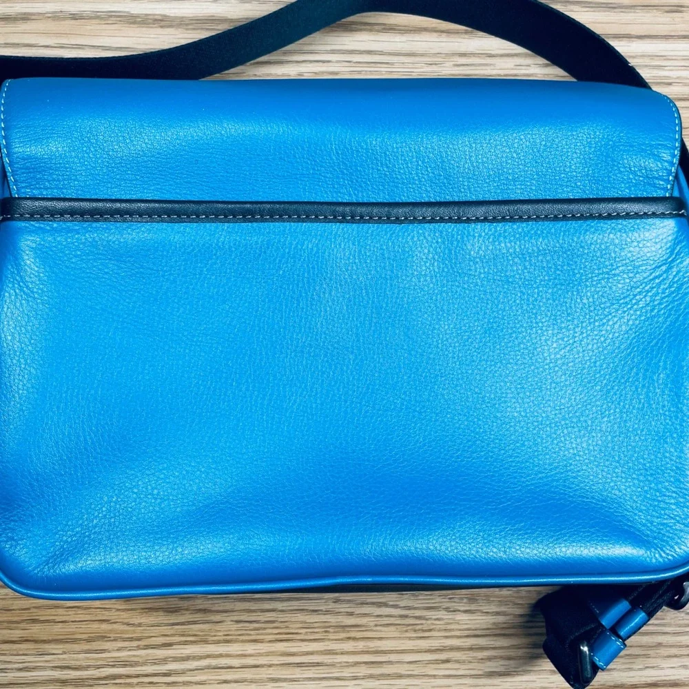 Coach Men Messenger Bag Signature Canvas Blue Leather Medium CH118 Sporty Bag
